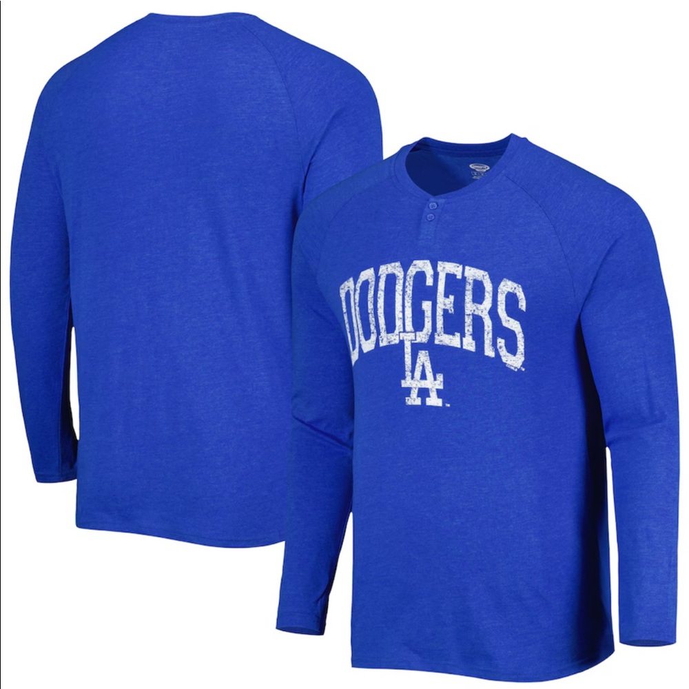 LA Dodgers Concepts Sport Inertia Raglan Long Sleeve Henley Top - Royal NWT Sz L